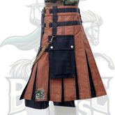 Handmade Tactical Hybrid Kilt – Black and Brown with Front Chain and Pockets | BattleOfKilts